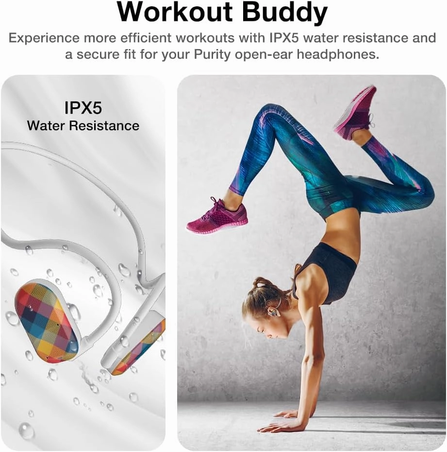 Purity Air Open Ear Headphones - True Air Conduction Wireless Bluetooth Open Ear Earbuds with Dual Mic for iPhone/Android - Secured Long Wearing Comfort, Sports Sweat Resistant (ACPCS151)
