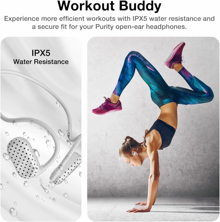 Purity Air Open Ear Headphones - True Air Conduction Wireless Bluetooth Open Ear Earbuds with Dual Mic for iPhone/Android - Secured Long Wearing Comfort, Sports Sweat Resistant (Black dots)
