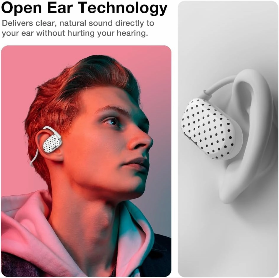 Purity Air Open Ear Headphones - True Air Conduction Wireless Bluetooth Open Ear Earbuds with Dual Mic for iPhone/Android - Secured Long Wearing Comfort, Sports Sweat Resistant (Black dots)