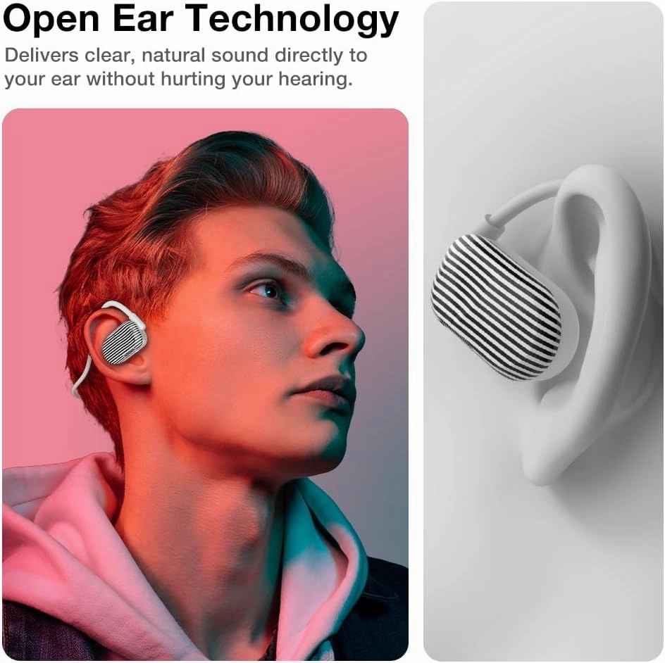 Purity Air Open Ear Headphones - True Air Conduction Wireless Bluetooth Open Ear Earbuds with Dual Mic for iPhone/Android - Secured Long Wearing Comfort, Sports Sweat Resistant (BWS144)