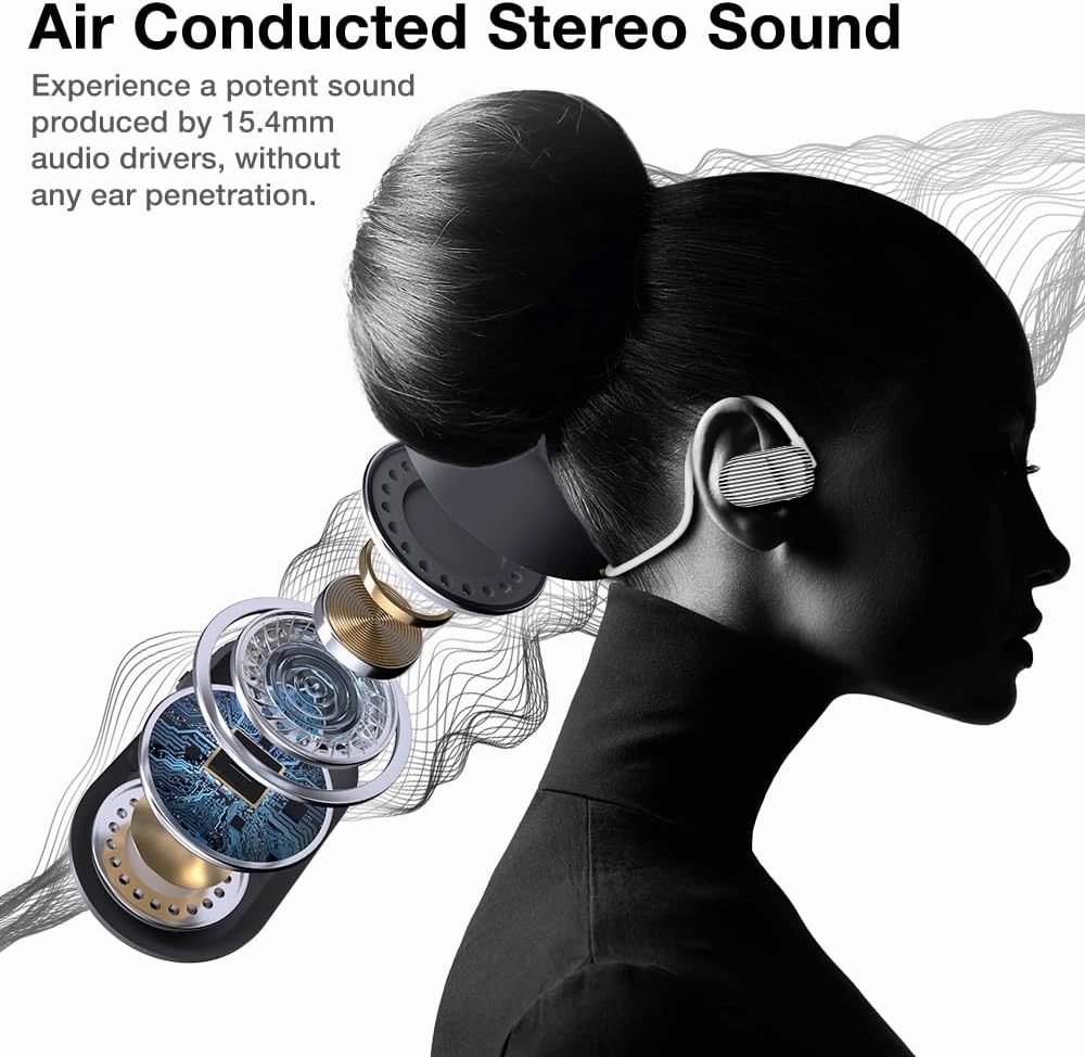 Purity Air Open Ear Headphones - True Air Conduction Wireless Bluetooth Open Ear Earbuds with Dual Mic for iPhone/Android - Secured Long Wearing Comfort, Sports Sweat Resistant (BWS144)