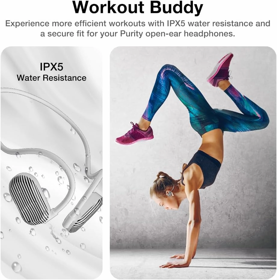 Purity Air Open Ear Headphones - True Air Conduction Wireless Bluetooth Open Ear Earbuds with Dual Mic for iPhone/Android - Secured Long Wearing Comfort, Sports Sweat Resistant (BWS144)