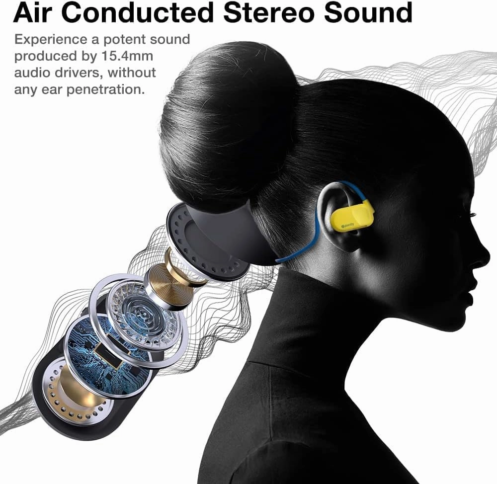 Purity Air Open Ear Headphones - True Air Conduction Wireless Bluetooth Open Ear Earbuds with Dual Mic for iPhone/Android - Secured Long Wearing Comfort, Sports Sweat Resistant (Yellow/Blue)