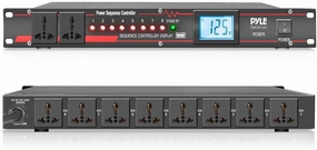 Pyle 10 Outlet Power Sequencer Conditioner - 13 Amp 2000W Rack Mount Pro Audio Digital Power Supply Controller Regulator w/Voltage Readout, Surge Protector, for Home Theater Stage/Studio Use - PCO875 audio rack,hi-fi component stand,media shelf,
