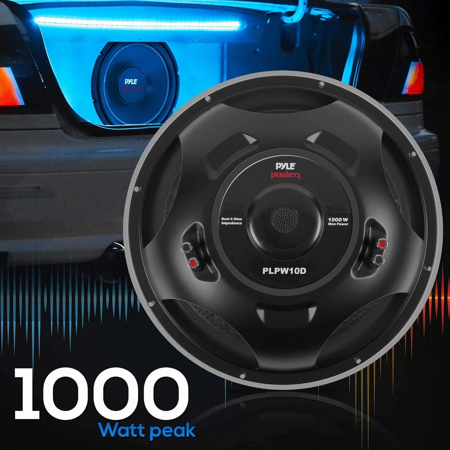 Pyle 10" Car Audio Speaker Subwoofer - 1000 Watt High Power Bass Surround Sound Stereo Subwoofer Speaker System - Non Press Paper Cone, 90 dB, 4 Ohm, 50 oz Magnet, 2 Inch 4 Layer Voice Coil - PLPW10D