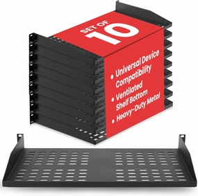 Pyle 19-Inch 1U Server Rack Shelf - 10 pcs. Vented Metal Shelves for Optimal Airflow, Wall or Rack MountableSupports up to 110 lbs, 17 x 10 Shelf Tray for Cabinets, Computers & Network Equipment equipment cabinet,AV gear cabinet,component enclosure,