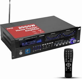 Pyle 2000W Bluetooth 5.0 - 6-Channel Home Amplifier - Rack Mount Stereo Receiver with Radio - USB/AUX/RCA/Mic - Optical/Coaxial - AC-3 - DVD Inputs - Dual 10-Band EQ - PT6060CHAE audio rack,hi-fi component stand,media shelf,