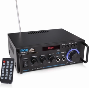 Pyle 200W Stereo Power Amplifier with Bluetooth - Dual Channel Audio Receiver - LED Display - RCA - USB - SD - MIC IN - FM Radio - AUX Input - Perfect for Home & Computer Audio - PDA29BU.5 power amplifier,stereo amp,hi-fi power amp,