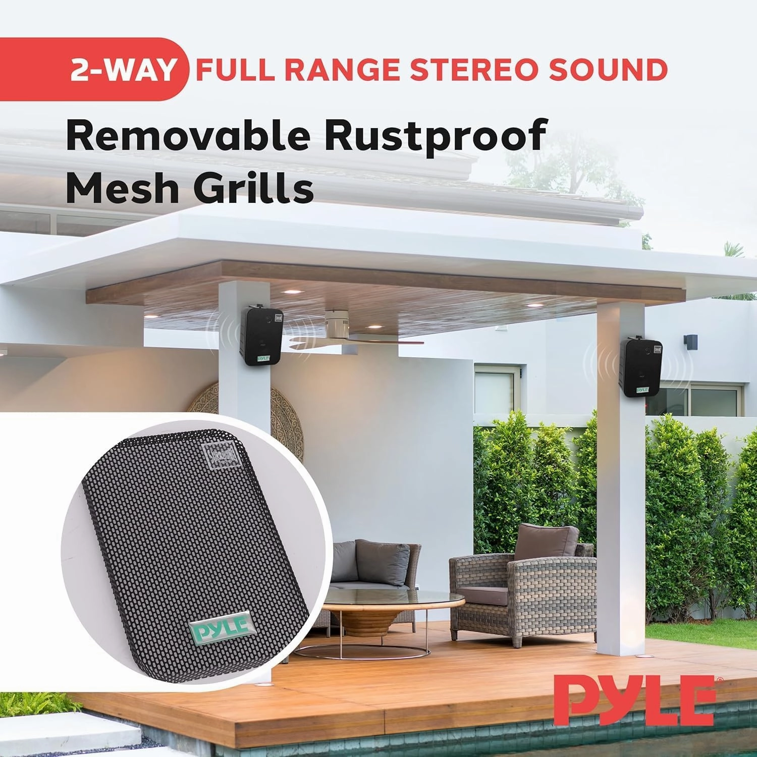 Pyle 2 Way Speaker System Pair - 500W Peak Power 6.5 Inch Passive Weatherproof Wall / Ceiling Mounted - Heavy Duty Universal Mount - Use for Pool, Patio, Indoor, Outdoor (Black)