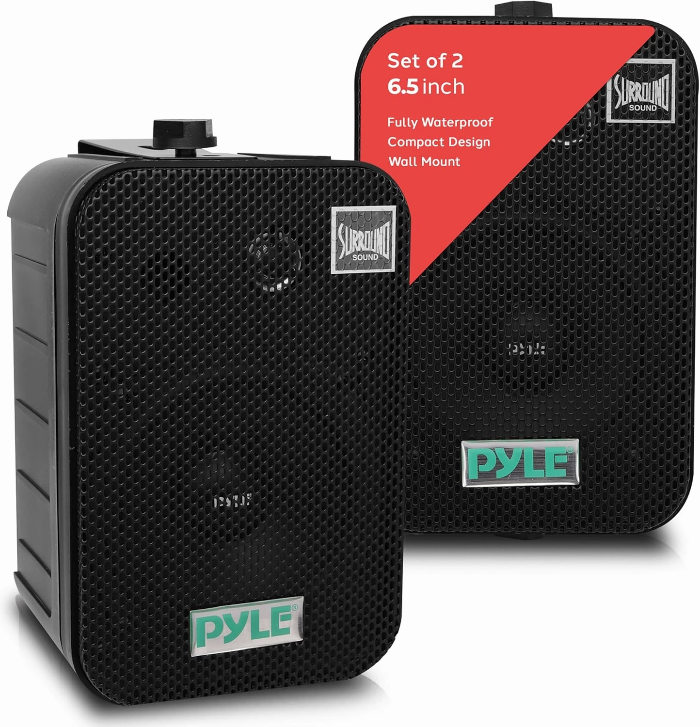 Pyle 2 Way Speaker System Pair - 500W Peak Power 6.5 Inch Passive Weatherproof Wall / Ceiling Mounted - Heavy Duty Universal Mount - Use for Pool, Patio, Indoor, Outdoor (Black) surround sound system,cinema audio kit,5.1 surround package,