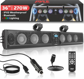 Pyle 36" Marine Sound Bar Speaker System for ATV/UTV with Bluetooth, 270W Peak Power, Built-in Amplifier, 6x4 Woofers, 2x1 Treble, Remote Control, USB/AUX Input, Handlebar Mount, IPX5 Waterproof soundbar,TV speaker bar,home theater soundbar,