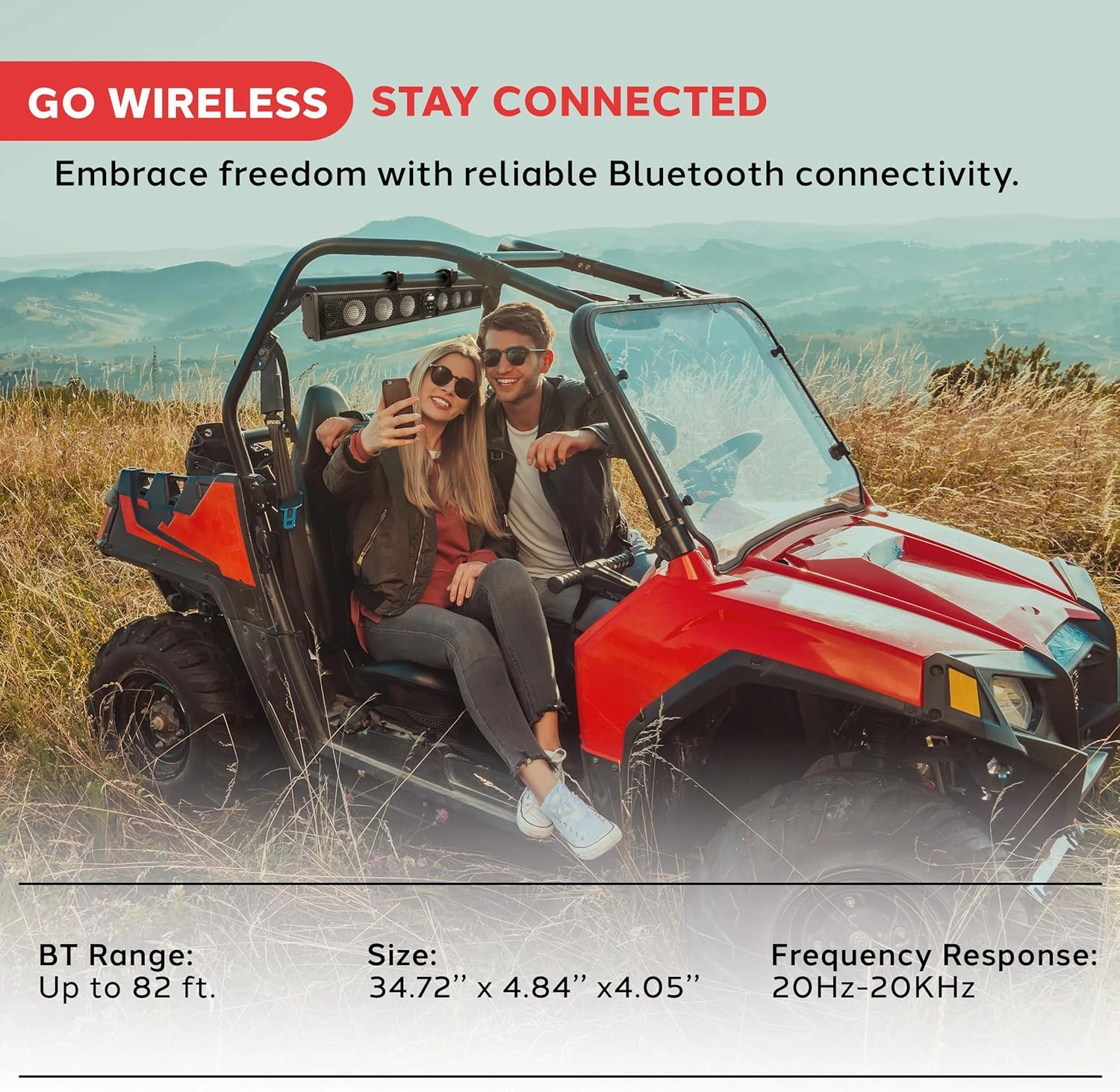 Pyle 36" Marine Sound Bar Speaker System for ATV/UTV with Bluetooth, 270W Peak Power, Built-in Amplifier, 6x4 Woofers, 2x1 Treble, Remote Control, USB/AUX Input, Handlebar Mount, IPX5 Waterproof