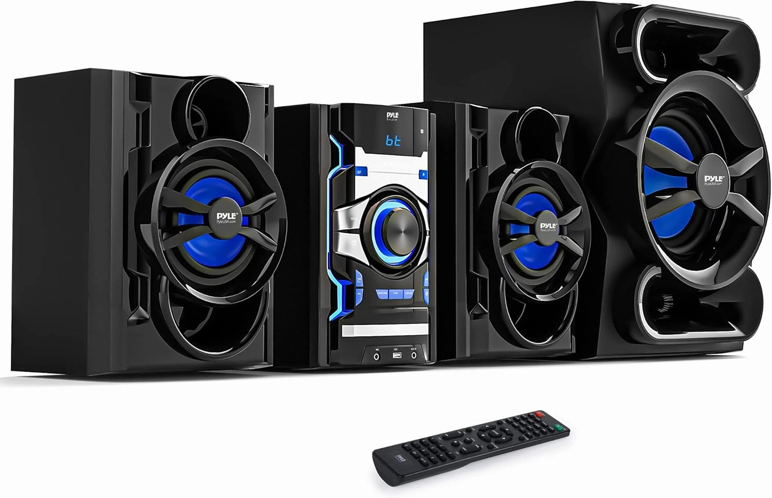 Pyle 3-Piece Wireless Bluetooth Stereo System - 1000 Watt DVD Shelf System for Home with DVD Player, MP3, USB, FM Radio, Bass Reflex Speaker, and Remote Control, Compact & Portable bookshelf speakers,compact stereo speakers,hi-fi shelf speakers,
