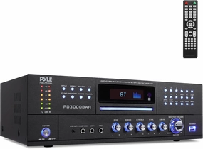 Pyle 4000W 4-Channel Wireless Bluetooth Amplifier - Stereo Home Audio Receiver with FM Radio - HDMI - USB - 2 Mic Inputs w/Echo - Front CD/DVD Player - Subwoofer Output - Rack Mount - PD3000BAH power amplifier,stereo amp,hi-fi power amp,