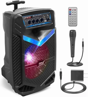 Pyle 400W Rechargeable Outdoor Bluetooth Speaker Portable PA System w/ 8 Subwoofer 1 Tweeter, Recording Function, Mic In, Party Lights USB/SD, Radio - Pyle PPHP842B, BLACK powered subwoofer,home theater subwoofer,deep bass speaker,