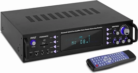 Pyle 4-Channel Bluetooth Home Power Amplifier - 2000 Watt Audio Stereo Receiver w/Speaker Selector, AM FM Radio, USB/SD Card Reader, Karaoke Microphone Input - Home Entertainment System P2203ABTU.6 integrated amplifier,stereo receiver,hi-fi amp combo,