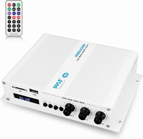 Pyle 4-Channel Bluetooth Marine Amplifier - Compact Power 400 Watt RMS 4 OHM Full Range Monoblock Stereo & Waterproof - Wireless Bluetooth Receiver Audio Speaker with LCD Digital Screen PFMRA450BW integrated amplifier,stereo receiver,hi-fi amp combo,
