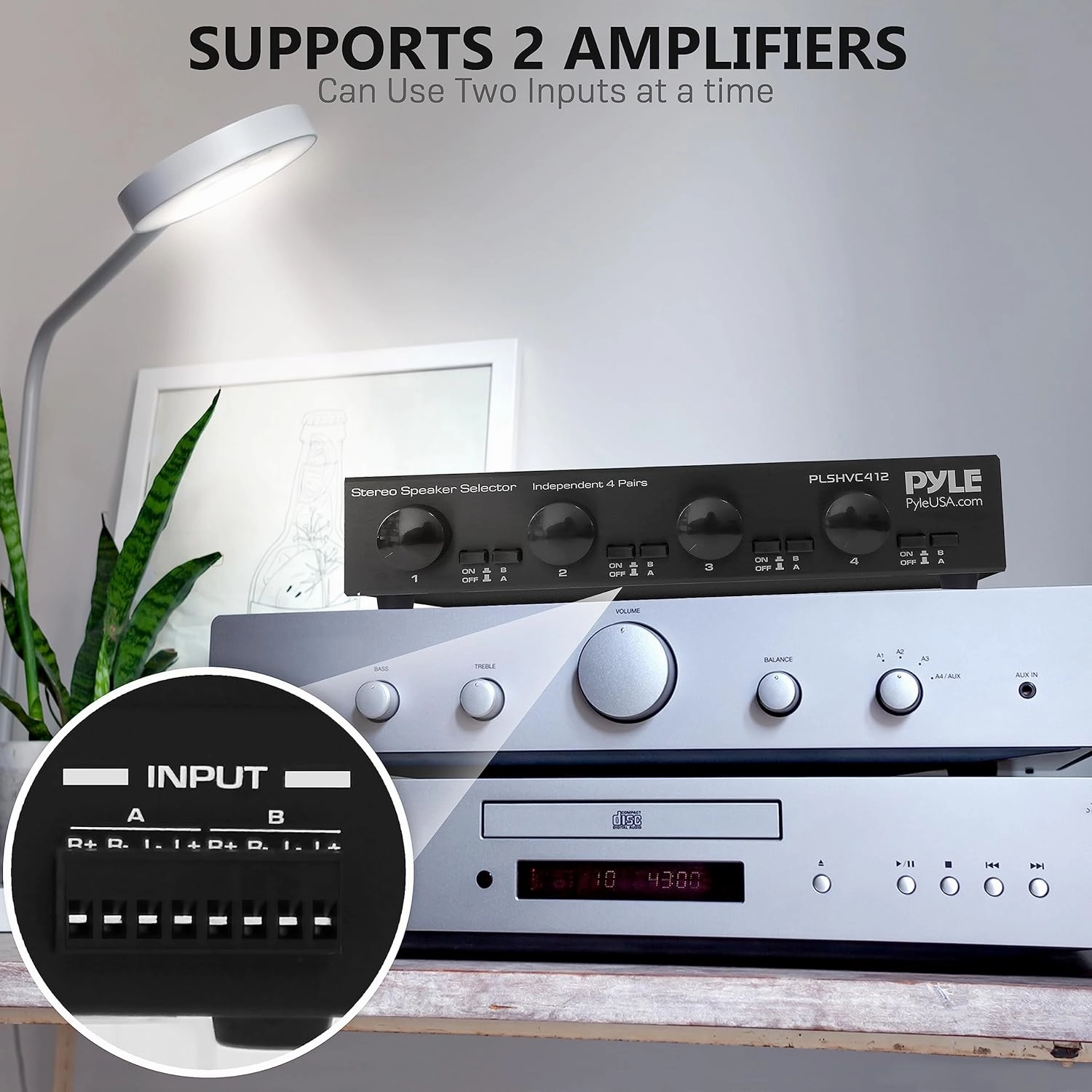 Pyle 4 Channel High Power Stereo Speaker Selector with Volume Control - Rugged and Durable Housing Construction, Cabinet Heat Sink, Plug and Play Easy Install - PLSHVC412