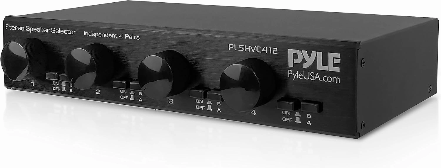 Pyle 4 Channel High Power Stereo Speaker Selector with Volume Control - Rugged and Durable Housing Construction, Cabinet Heat Sink, Plug and Play Easy Install - PLSHVC412 AV receiver,surround receiver,home theater amplifier,
