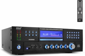 Pyle 4-Channel Wireless Bluetooth Power Amplifier - 1000W Stereo Speaker Home Audio Receiver w/FM Radio, USB, Headphone, 2 Microphone w/Echo, Front Loading CD DVD Player, LED, Rack Mount, Black integrated amplifier,stereo receiver,hi-fi amp combo,