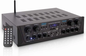 Pyle 500W 4-Channel Karaoke Bluetooth Amplifier - Home Theater Audio Receiver with AUX - FM - RCA Subwoofer Output - USB - Microphone Input with Echo for Wireless Music Streaming - PTA44BT integrated amplifier,stereo receiver,hi-fi amp combo,