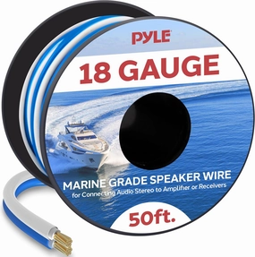Pyle 50ft 18 Gauge Speaker Wire - Waterproof Marine Grade Cable in Spool for Connecting Audio Stereo to Amplifier, Surround Sound System, TV Home Theater and Car Stereo - PLMRSW50 speaker cable,audio wire,hi-fi speaker cord,