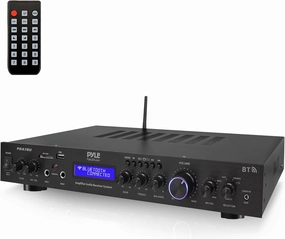 Pyle 5-Channel Rack Mount Bluetooth Receiver & Home Theater Amp - 200W Speaker Amplifier with MP3/USB/SD/AUX/FM - Digital ID3 LCD Display - Wireless Streaming - Built-In Microphone Input - PDA7BU audio rack,hi-fi component stand,media shelf,