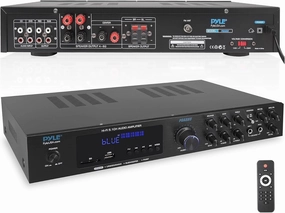 Pyle 5-Channel Wireless Bluetooth 5.0 Audio Amplifier - Stereo Amp for Home Speakers with MP3/USB/SD - AUX - FM Radio - 2 Mic Inputs w/ Echo - Subwoofer Output - VFD Display - Remote Control - PDA8BU AV receiver,surround receiver,home theater amplifier,