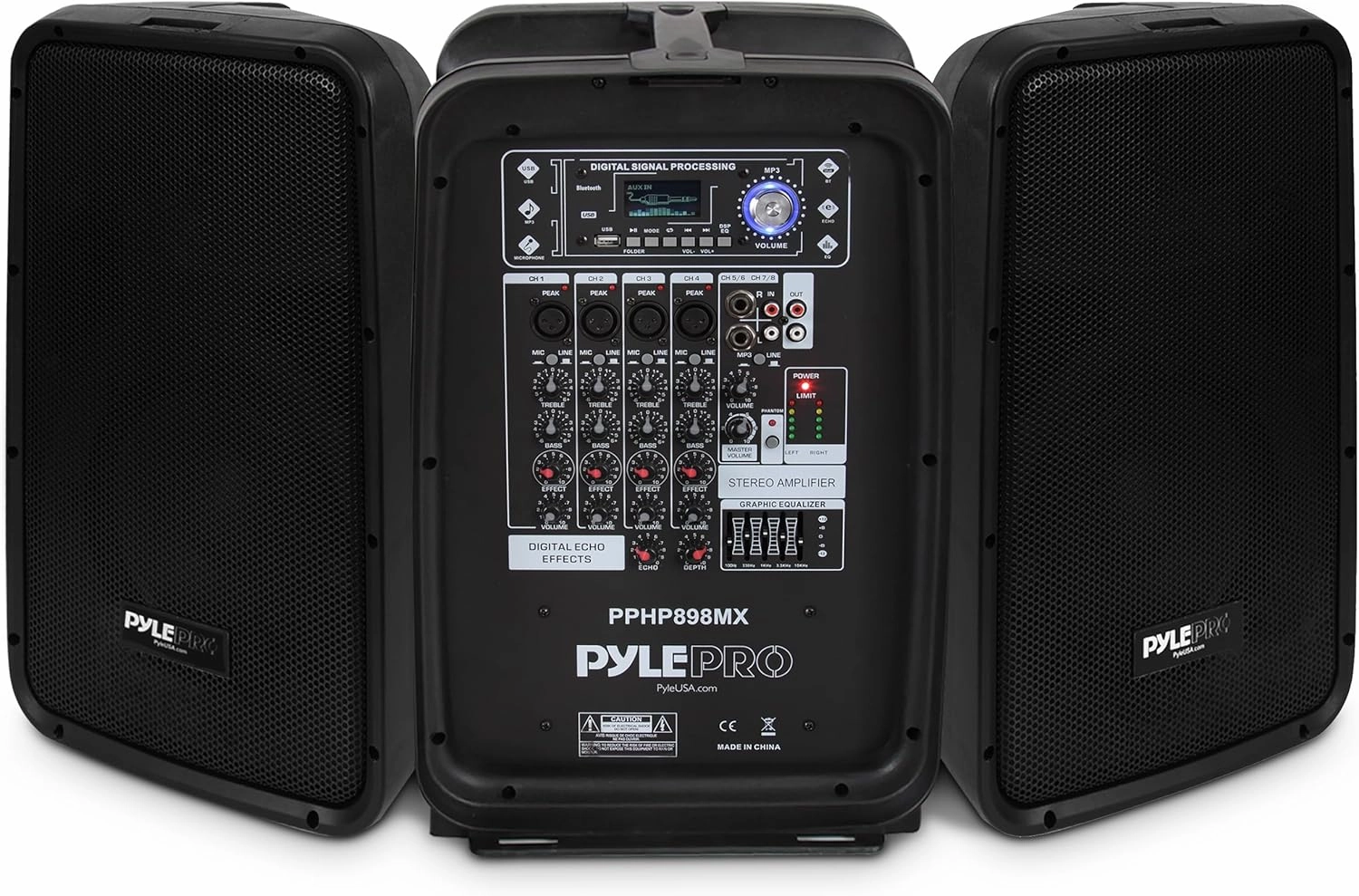 Pyle 600 Watt 8-Channel Portable Bluetooth Wireless PA Speaker Amplifier Kit with 8" Subwoofer and 1" Horn Tweeter, MP3, AUX - USB Xlr 1/4" RCA, Black integrated amplifier,stereo receiver,hi-fi amp combo,