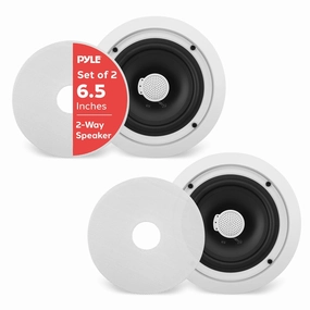 Pyle 6.5'' In-Wall/In-Ceiling Midbass Speakers (Pair) - 2-Way Woofer Speaker System Directable 1 Titanium Dome Tweeter Flush Mount Design w/ 65Hz - 22kHz Frequency Response 250 Watts Peak - PDIC60 soundbar,TV speaker bar,home theater soundbar,