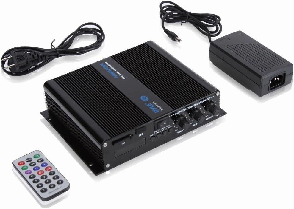Pyle 6-Channel Audio Marine Amplifier - Compact Power 600 Watt RMS 4 OHM Full Range Stereo with Volume Bass Treble Rotary Control - Wireless Bluetooth Receiver Speaker & LCD Digital Screen PFMRA640BB integrated amplifier,stereo receiver,hi-fi amp combo