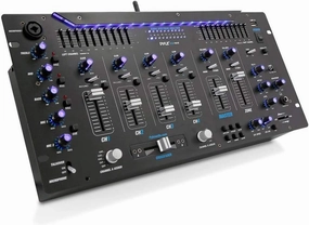 Pyle 6 Channel Mixer DJ Controller with Bluetooth, Professional Sound Digital Mixing System with LED Illumination, Slider Controls, Speed Control, 10 Band Equalizer 5U Rack Mount System - PYD1964B.5 audio rack,hi-fi component stand,media shelf,