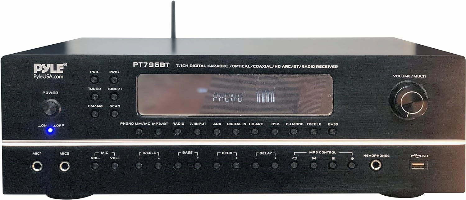 Pyle 7.1-Channel Hi-Fi Bluetooth Stereo Amplifier - 2000 Watt AV Home Theater Speaker Subwoofer Surround Sound Receiver w/Radio, USB, RCA, HDMI, MIC in, Supports 4K UHD TV, 3D, Blu-Ray - PT796BT.5 surround sound system,cinema audio kit,5.1 surround package