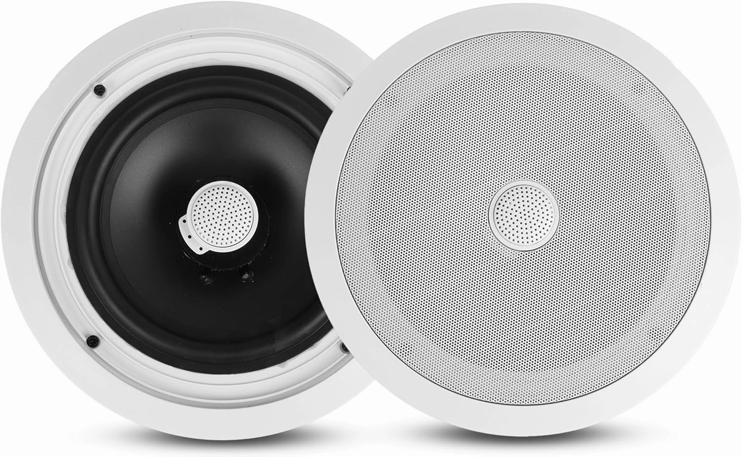 Pyle 8 Ceiling Wall Mount-Pair Of 2-Way Midbass Woofer Speaker Directable 1 Titanium Dome Tweeter Flush Design W/ 55Hz-22kHz Frequency Response & 300 Watts Peak Easy Installation- Pyle PDIC80,White soundbar,TV speaker bar,home theater soundbar,