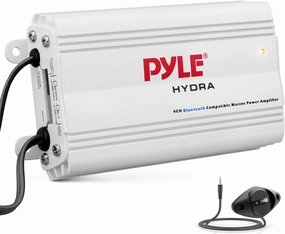 Pyle Auto 4-Channel Marine Amplifier - 200 Watt RMS 4 OHM Full Range Stereo with Wireless Bluetooth & Powerful Prime Speaker - High Crossover HD Music Audio Multi Channel System PLMRMB4CW White integrated amplifier,stereo receiver,hi-fi amp combo,