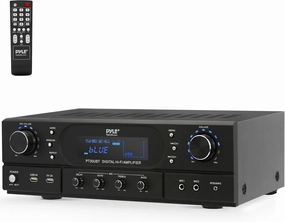 Pyle Bluetooth Home Theater Receiver Amplifier - 180W Peak Power Amp w/Treble, Bass, Echo Control, MP3/USB/FM, Dual Channel Audio Stereo System for Home Streaming Entertainment, Karaoke, Professional AV receiver,surround receiver,home theater amplifier,