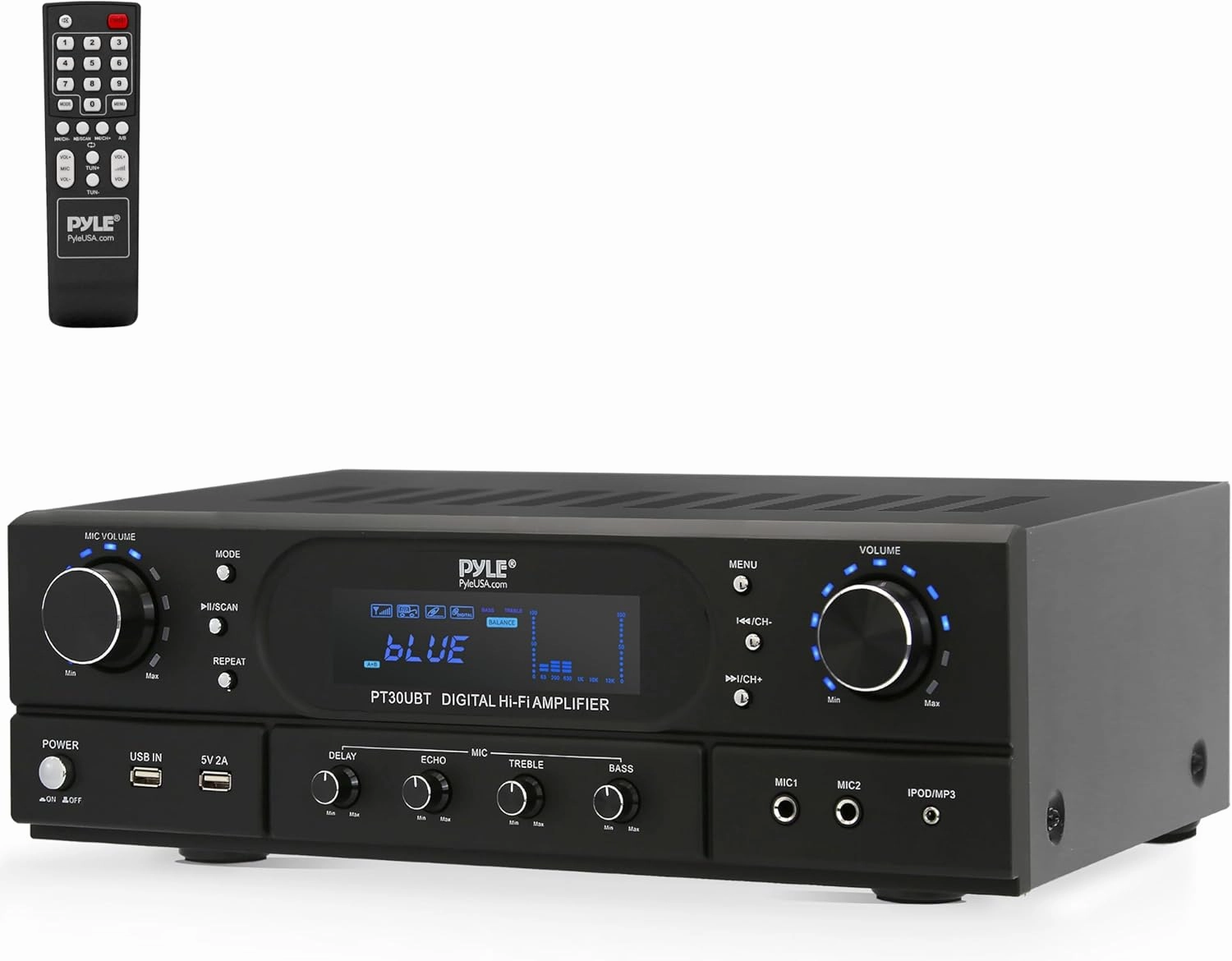 Pyle Bluetooth Home Theater Receiver Amplifier - 180W Peak Power Amp w/Treble, Bass, Echo Control, MP3/USB/FM, Dual Channel Audio Stereo System for Home Streaming Entertainment, Karaoke, Professional AV receiver,surround receiver,home theater amplifier,