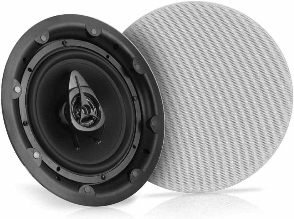Pyle Ceiling and Wall Mount Speaker - 8 Dual 2-Way Audio Stereo Sound Subwoofer Sound with Tweeter, 600 Watts, In-Wall & In-Ceiling Flush Mount for Home Surround System - 1 Pair - Pyle PWRC83 (White) soundbar,TV speaker bar,home theater soundbar,