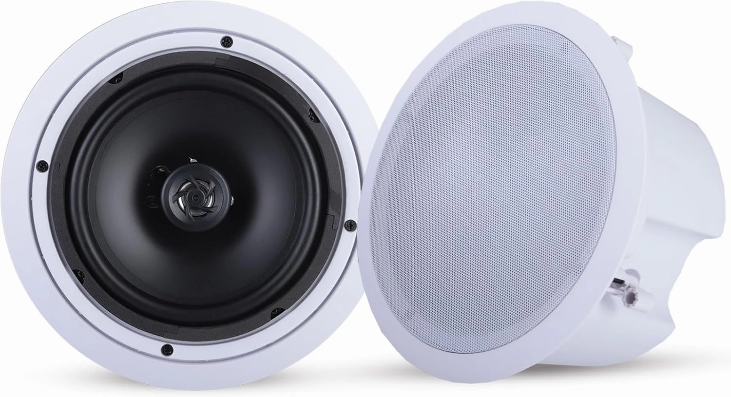Pyle Ceiling Wall Mount Enclosed Speaker - 250 Watt Stereo In-wall / In-ceiling 8" Enclosed Full Range Mid-Bass Speaker System - 50Hz - 20kHz Frequency Response, 4-8 Ohm, Flush Mount - Pyle PDPC82 (Pair), 8.0'',White soundbar,TV speaker bar,home the