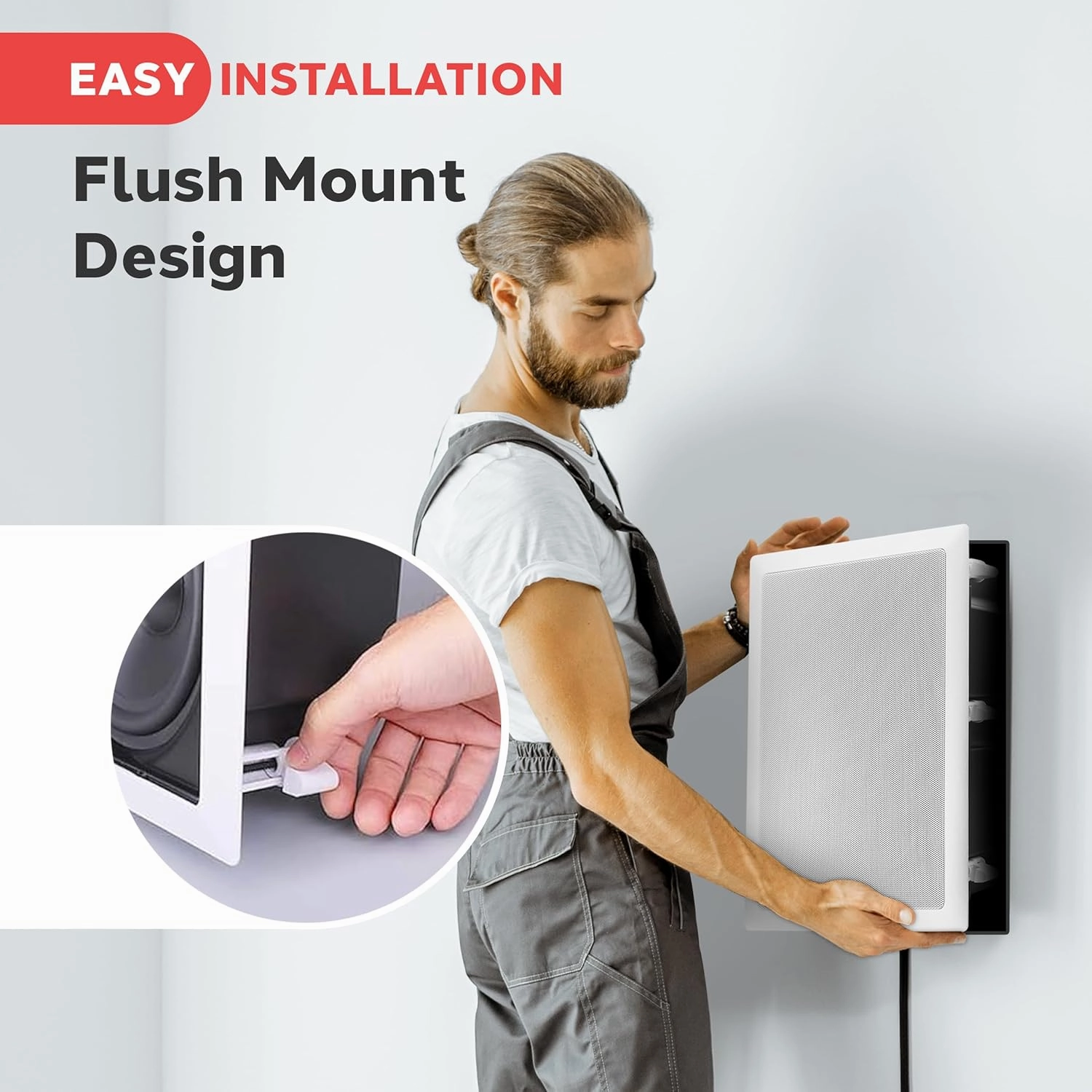 Pyle Ceiling Wall Mount Enclosed Speaker - 400 Watt Stereo In-wall / In-ceiling 8" Enclosed Full Range Deep Bass Speaker System - 50Hz-20kHz Frequency Response, 4-8 Ohm, Flush Mount - PDIW87 White