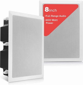 Pyle Ceiling Wall Mount Enclosed Speaker - 400 Watt Stereo In-wall / In-ceiling 8" Enclosed Full Range Deep Bass Speaker System - 50Hz-20kHz Frequency Response, 4-8 Ohm, Flush Mount - PDIW87 White surround sound system,cinema audio kit,5.1 surround pa
