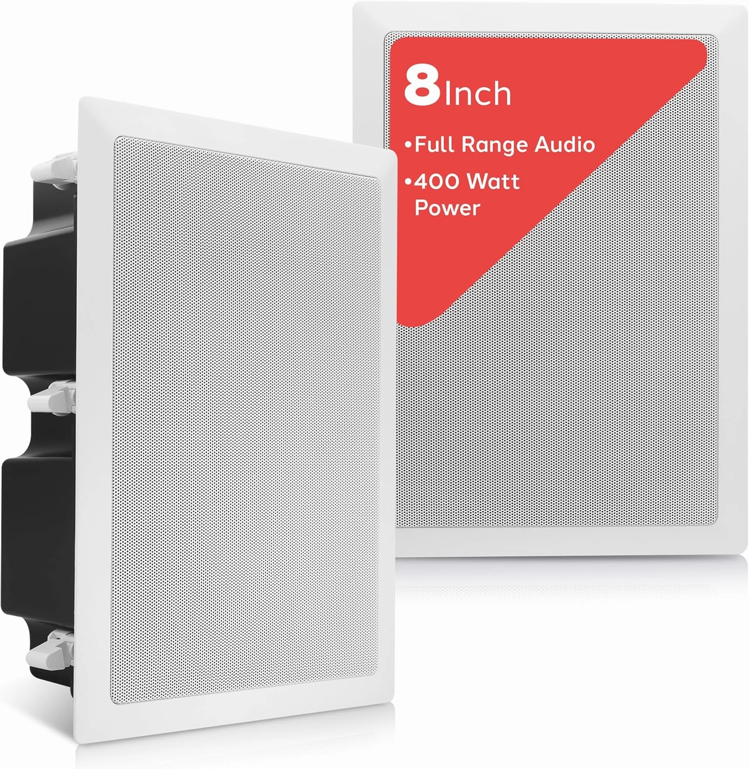 Pyle Ceiling Wall Mount Enclosed Speaker - 400 Watt Stereo In-wall / In-ceiling 8" Enclosed Full Range Deep Bass Speaker System - 50Hz-20kHz Frequency Response, 4-8 Ohm, Flush Mount - PDIW87 White surround sound system,cinema audio kit,5.1 surround pa