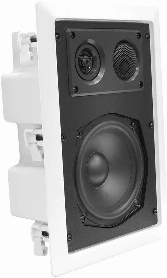 Pyle Ceiling Wall Mount Enclosed Speaker - 400 Watt Stereo In-wall / In-ceiling 8" Enclosed Full Range Deep Bass Speaker System - 50Hz-20kHz Frequency Response, 4-8 Ohm, Flush Mount - PDIW87 White