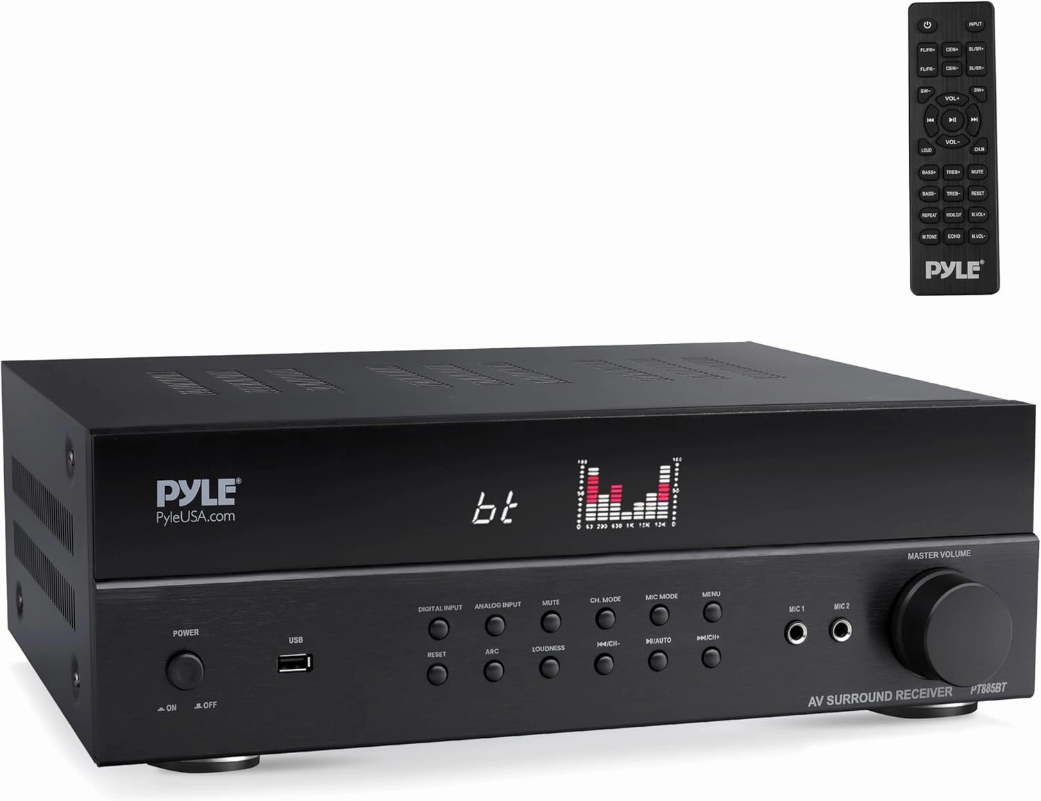 Pyle Hi-Fi Wireless Bluetooth 5.0 Home Theater Receiver - 7.2 Channel Surround Sound Stereo Amp with ARC Support - MP3/USB/DAC/FM Radio - 1200W PMPO - HDMI - Remote Control - for Home Audio - PT885BT AV receiver,surround receiver,home theater amplifier,
