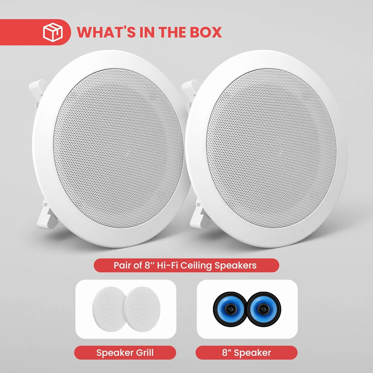 Pyle Home 2-Way In-Wall In-Ceiling Speaker System - Dual 8 Inch 300W Pair of Ceiling Wall Flush Mount Speakers w/ 1" Silk Dome Tweeter, Adjustable Treble Control - For Home Theater Entertainment PIC8E