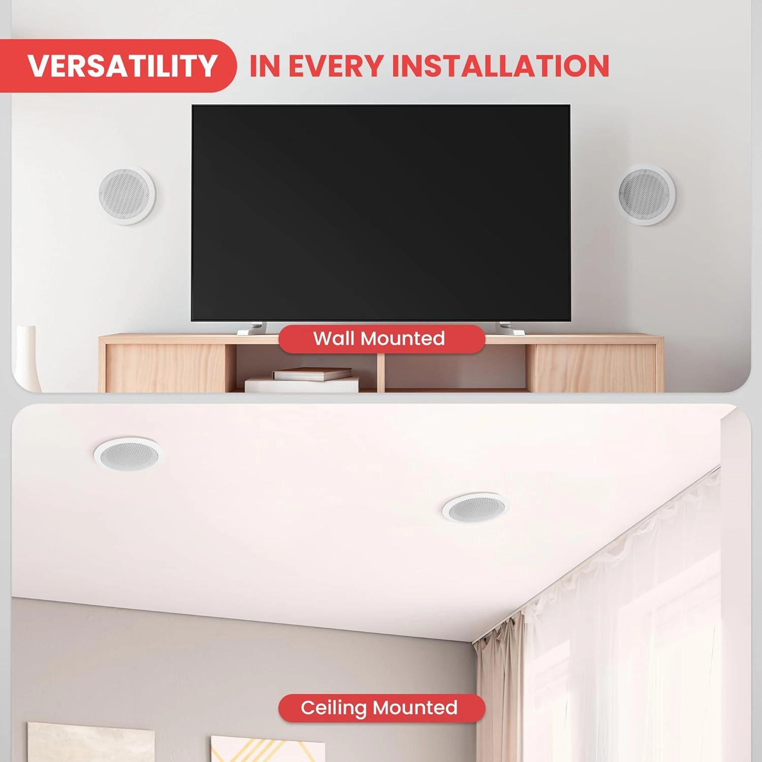 Pyle Home 2-Way In-Wall In-Ceiling Speaker System - Dual 8 Inch 300W Pair of Ceiling Wall Flush Mount Speakers w/ 1" Silk Dome Tweeter, Adjustable Treble Control - For Home Theater Entertainment PIC8E