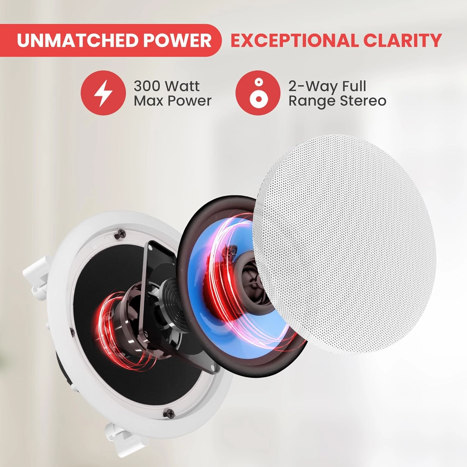 Pyle Home 2-Way In-Wall In-Ceiling Speaker System - Dual 8 Inch 300W Pair of Ceiling Wall Flush Mount Speakers w/ 1" Silk Dome Tweeter, Adjustable Treble Control - For Home Theater Entertainment PIC8E