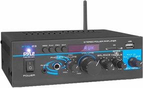 Pyle Home Audio Bluetooth Power Amplifier System - 2X40W Mini Dual Channel Mixer Sound Stereo Receiver Box with RCA, USB, AUX, Headphone, Mic Input, Theater, Home Entertainment, Studio Use, PTAU23 power amplifier,stereo amp,hi-fi power amp,