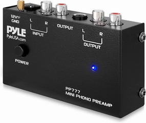 Pyle Mini Phono Turntable Preamp - Stereo Preamplifier with RCA Input/Output - Low Noise - Powered by 12V DC Adapter - Ideal for Vinyl & Phonographs - PP777 phono preamp,turntable amplifier,record player preamp,