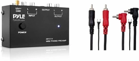 Pyle Output PP777 Phono Turntable Preamp Mini Electronic Audio Stereo Phonograph Preamplifier Input & Hosa CRA-202DJ Dual RCA to Dual Right Angle RCA with Ground Wire Stereo Interconnect Cable, 2 M phono preamp,turntable amplifier,record player preamp,